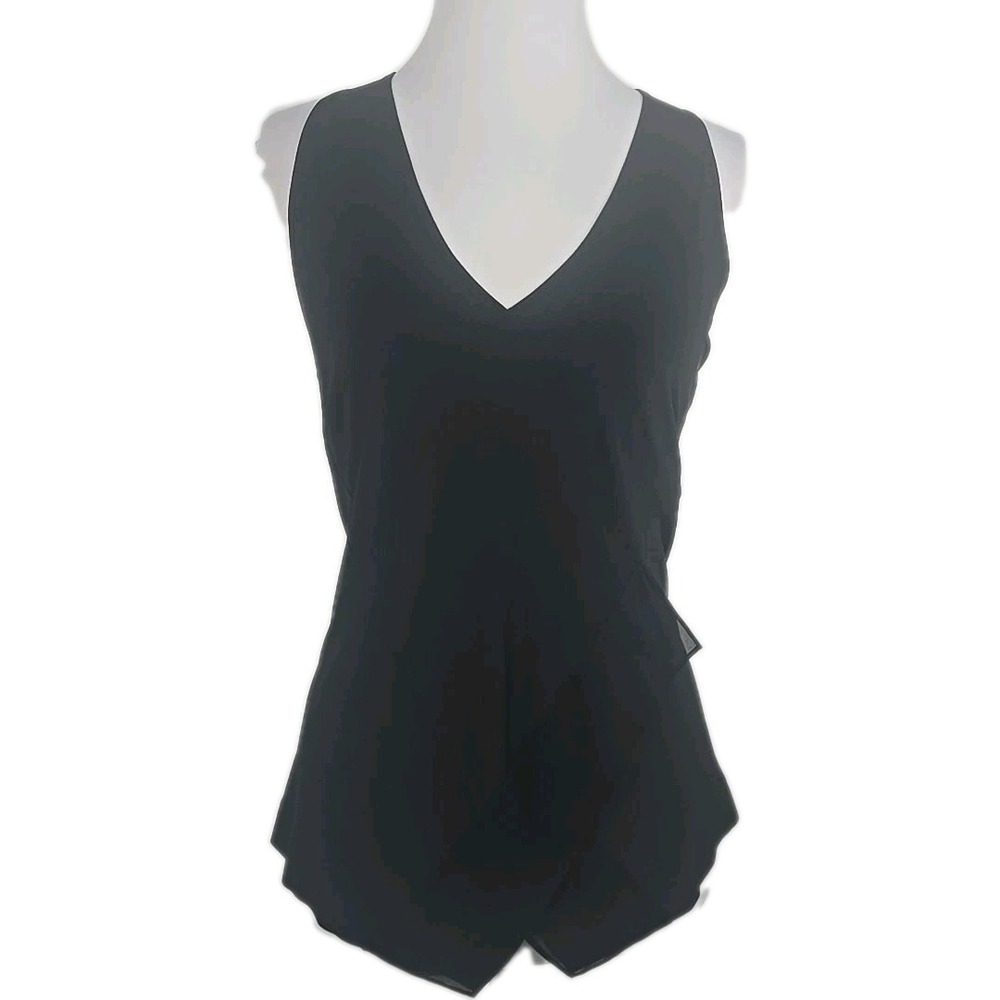 Donna Karen New York Medium Black Stretch Knit Nylon Sleeveless Faux Wrap Top M